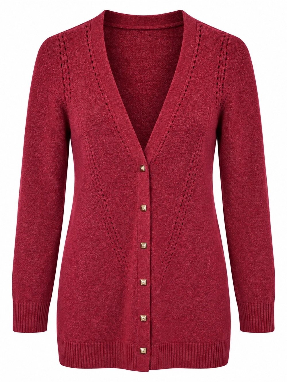 White House Black Market Red Boyfriend Cardigan Pointelle Sweater Size S
